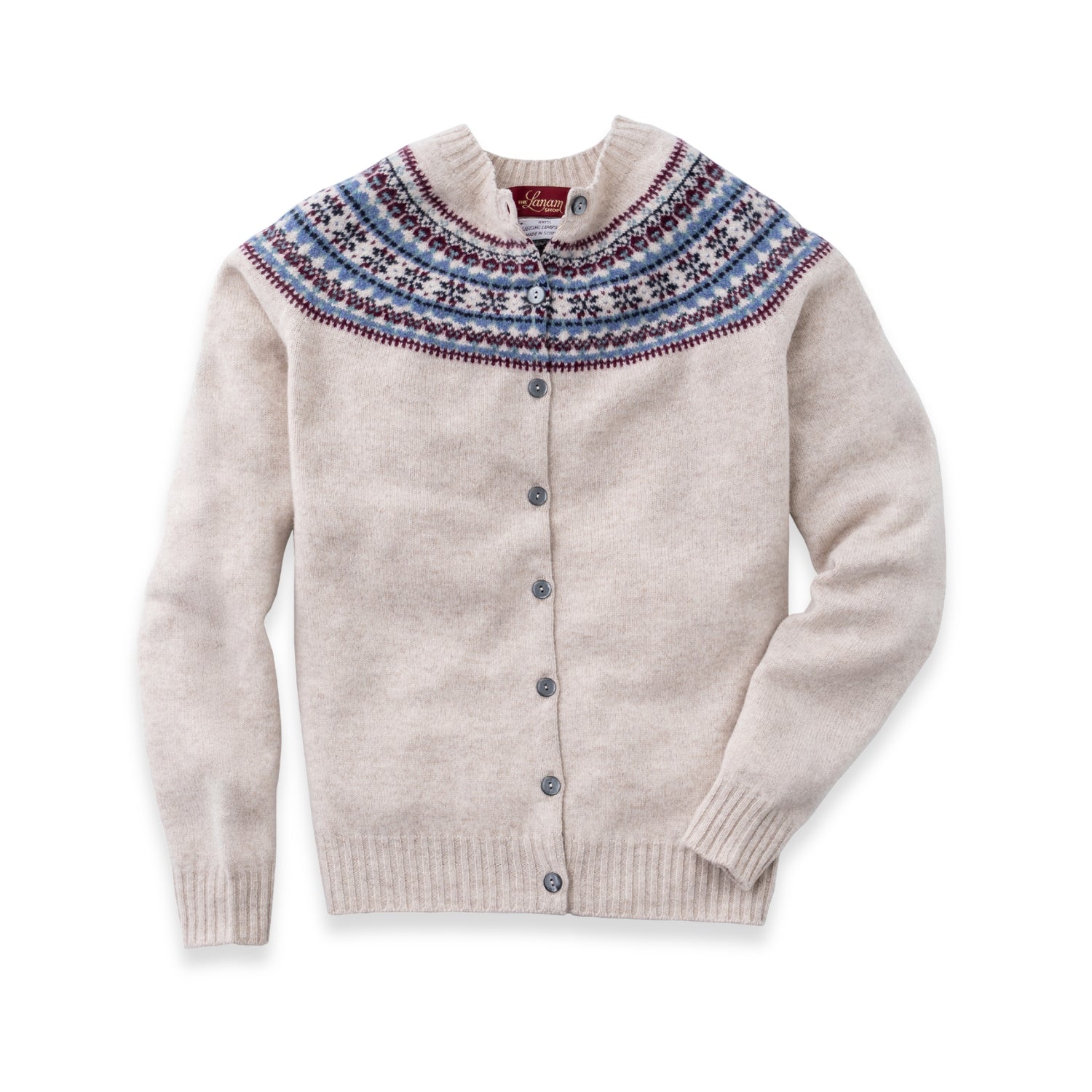 Women's Super-Fine Geelong Lambswool North Star Fair Isle Yoke Cardigan | Linen Beige