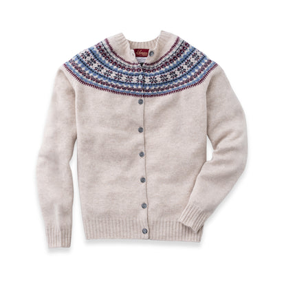Women's Super-Fine Geelong Lambswool North Star Fair Isle Yoke Cardigan | Linen Beige