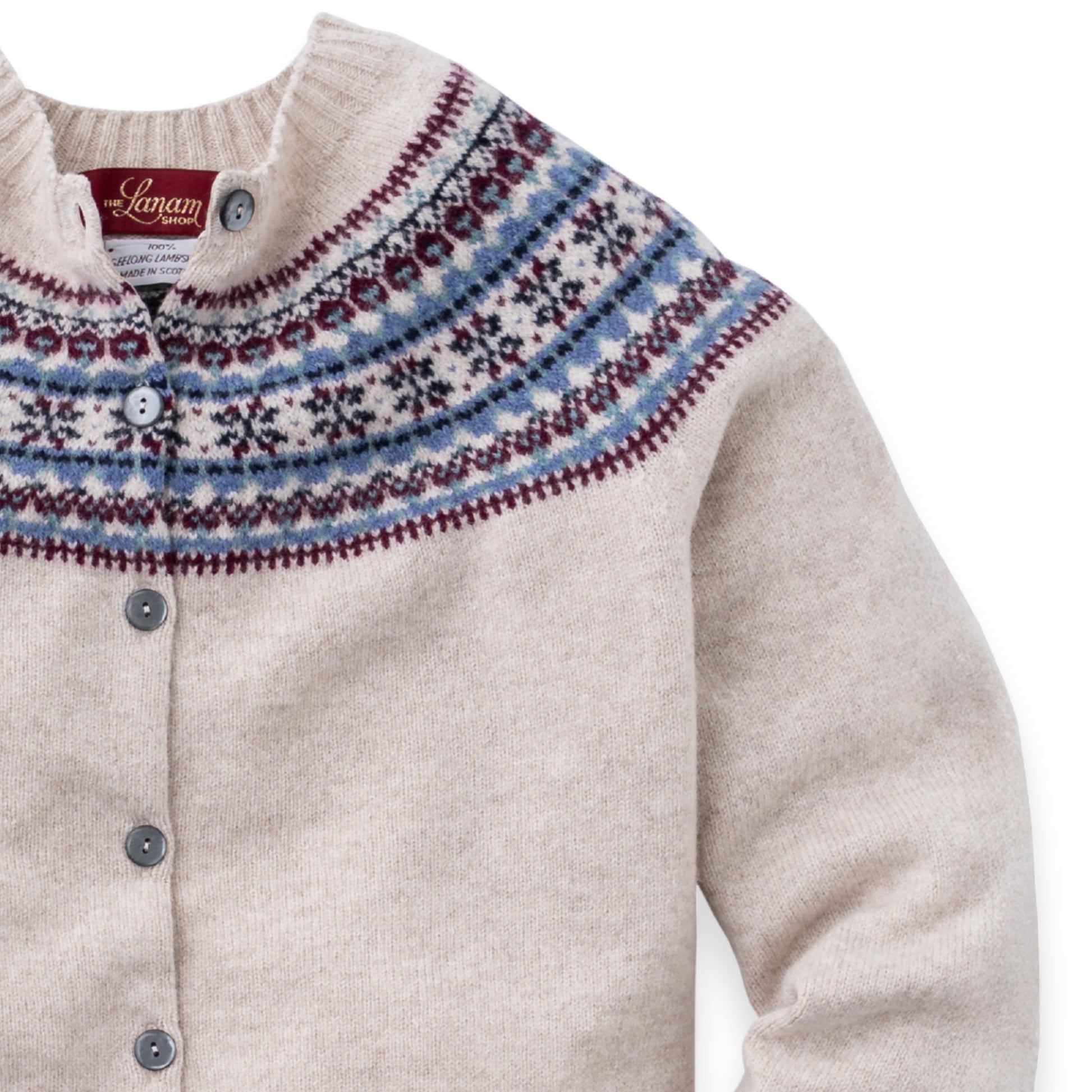 Women's Super-Fine Geelong Lambswool North Star Fair Isle Yoke Cardigan | Linen Beige