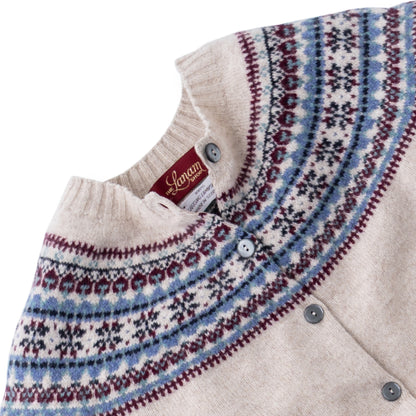 Women's Super-Fine Geelong Lambswool North Star Fair Isle Yoke Cardigan | Linen Beige