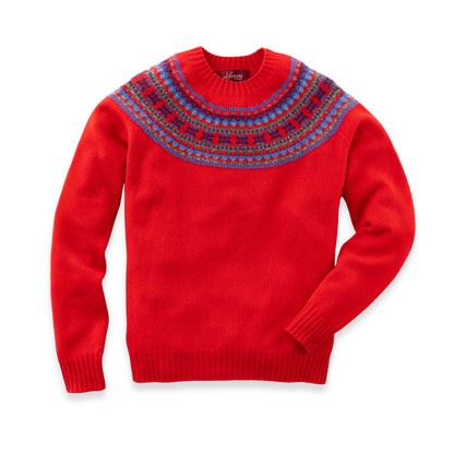 Women's Super-Fine Geelong Lambswool North Star Fair Isle Yoke Sweater | Bright Poppy Red