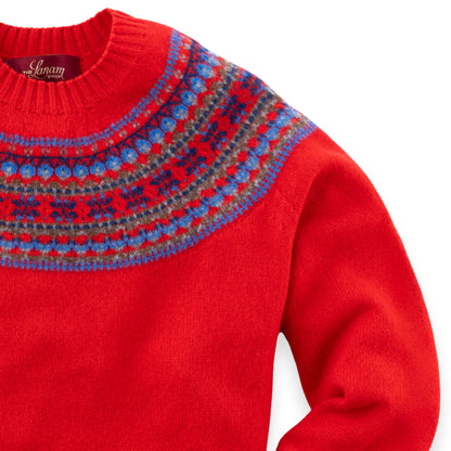 Women's Super-Fine Geelong Lambswool North Star Fair Isle Yoke Sweater | Bright Poppy Red