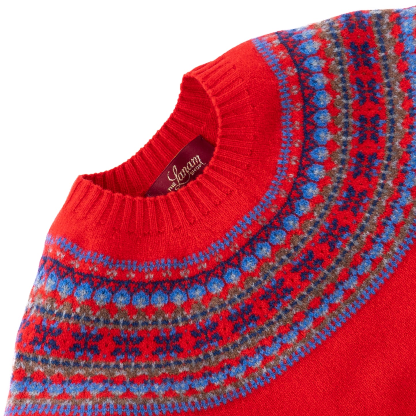 Women's Super-Fine Geelong Lambswool North Star Fair Isle Yoke Sweater | Bright Poppy Red