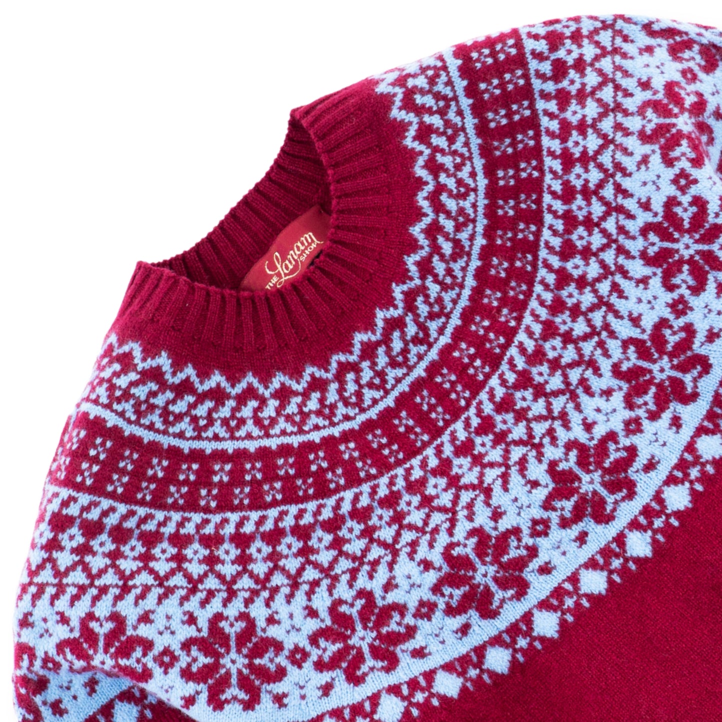 Women's Super-Fine Geelong Lambswool Two-Tone Fair Isle Yoke Sweater | Claret Red