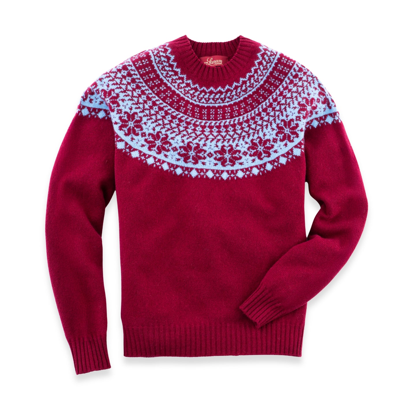 Women's Super-Fine Geelong Lambswool Two-Tone Fair Isle Yoke Sweater | Claret Red