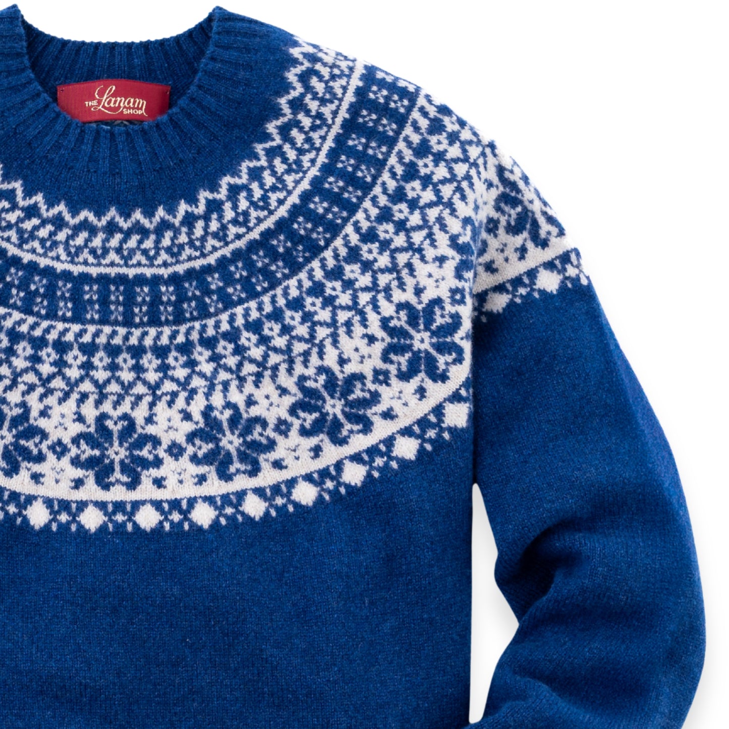 Women's Super-Fine Geelong Lambswool Two-Tone Fair Isle Yoke Sweater | Denim Blue