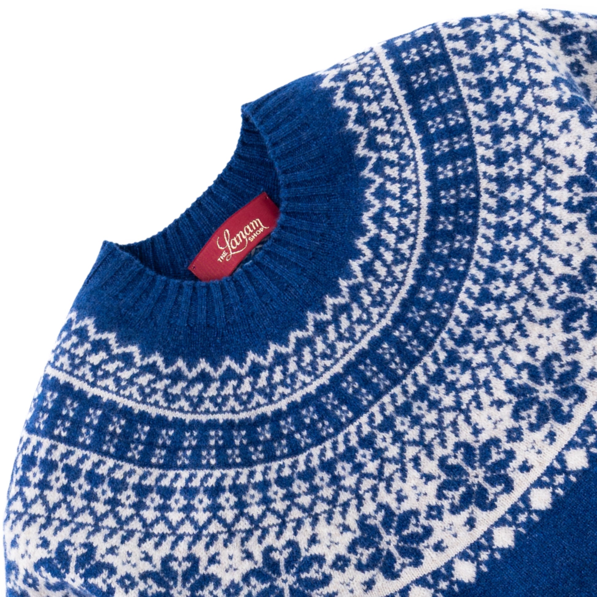 Women's Super-Fine Geelong Lambswool Two-Tone Fair Isle Yoke Sweater | Denim Blue