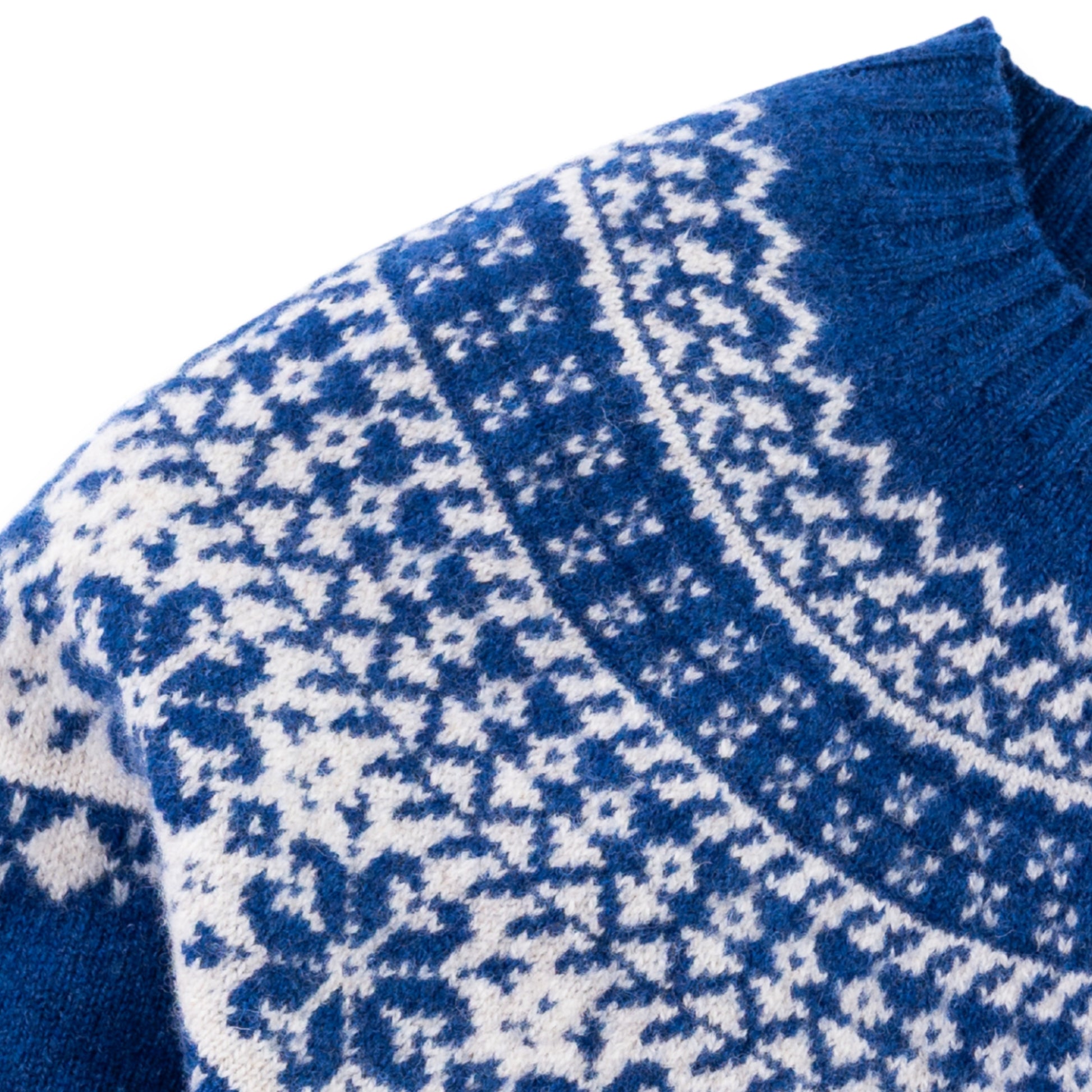 Women's Super-Fine Geelong Lambswool Two-Tone Fair Isle Yoke Sweater | Denim Blue