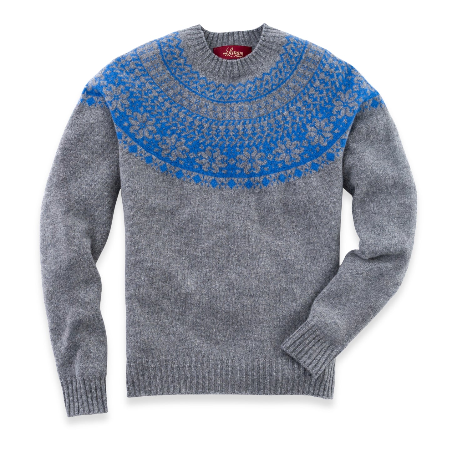 Women's Super-Fine Geelong Lambswool Two-Tone Fair Isle Yoke Sweater | Flannel Grey