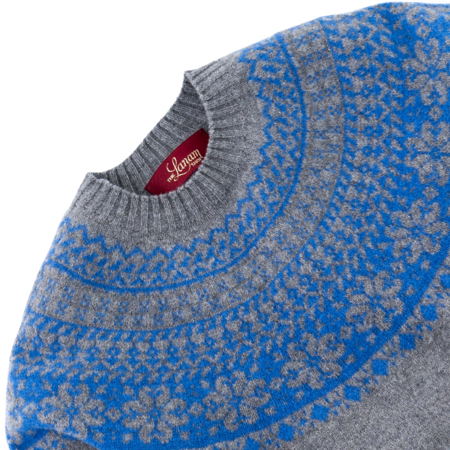 Women's Super-Fine Geelong Lambswool Two-Tone Fair Isle Yoke Sweater | Flannel Grey