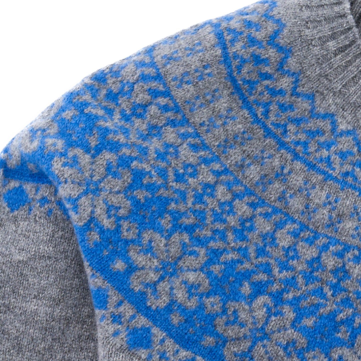 Women's Super-Fine Geelong Lambswool Two-Tone Fair Isle Yoke Sweater | Flannel Grey