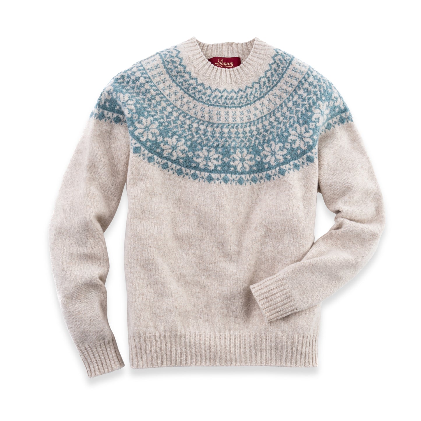 Women's Super-Fine Geelong Lambswool Two-Tone Fair Isle Yoke Sweater | Irish Cream Beige