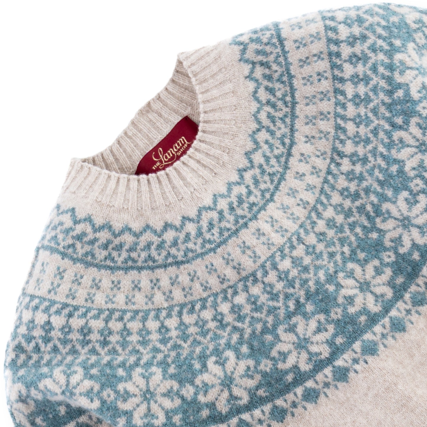 Women's Super-Fine Geelong Lambswool Two-Tone Fair Isle Yoke Sweater | Irish Cream Beige