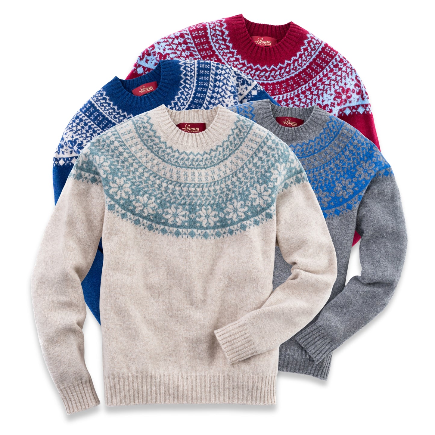 Women's Super-Fine Geelong Lambswool Two-Tone Fair Isle Yoke Sweater | Made in Scotland