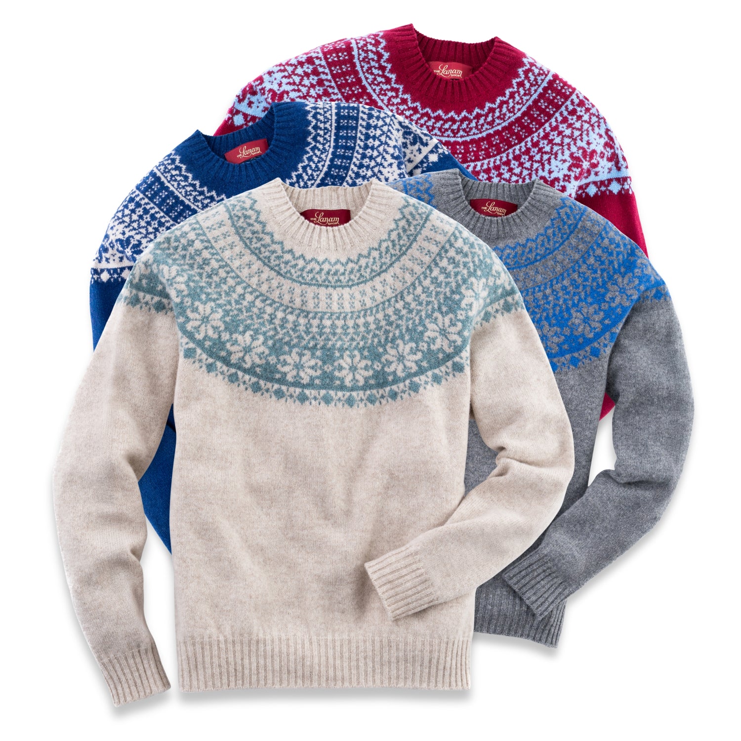 Women's Super-Fine Geelong Lambswool Two-Tone Fair Isle Yoke Sweater | Made in Scotland