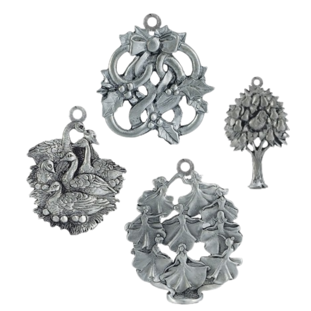 Twelve Days of Christmas Sculptured Ornament Set in Pewter