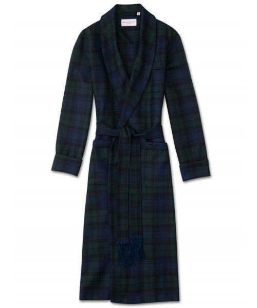 Derek Rose Men's  Pure Wool Black Watch Tartan Robe