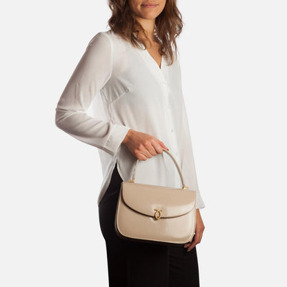 Adagio Handbag, Patent Bone/Brown