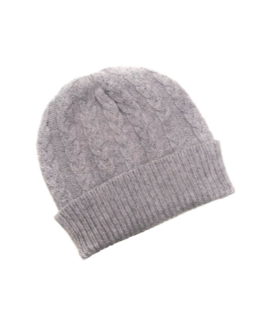 Three-Ply Cashmere Cable Hat in Flannel