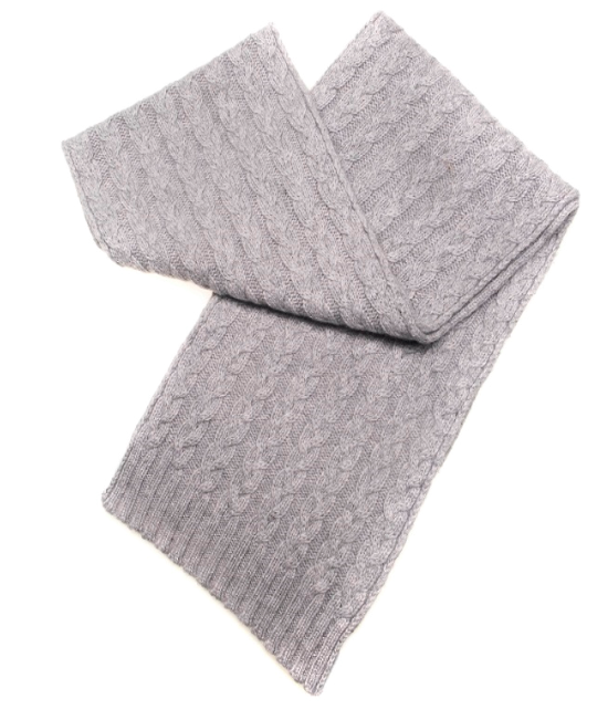 Three-Ply Cashmere Cable Scarf in Flannel
