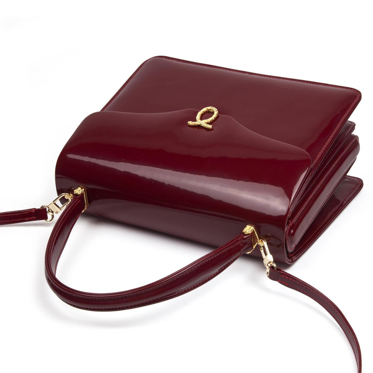 Royale Handbag in Patent Wild Cherry with Black Interior