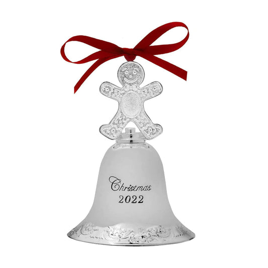 Wallace 2022 28th Edition Grande Baroque Silverplate  Bell Ornament —  Gingerbread Man Finial