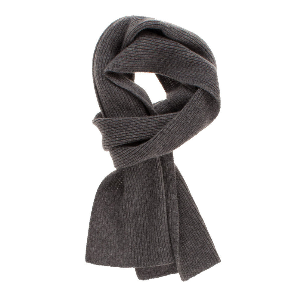 Three-Ply Cashmere Ribbed Scarf in Derby Grey