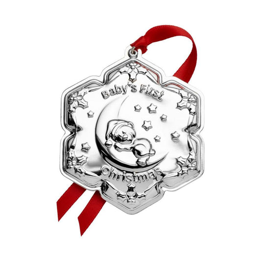 Empire Silver Sterling Silver Baby’s First Christmas Ornament — Bear On The Moon